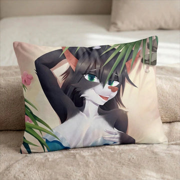 Vanessa the Cat Female Head Pillow Cover front US standard pillow mockup