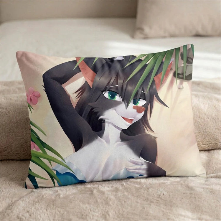 Vanessa the Cat Female Head Pillow Cover front US standard pillow mockup