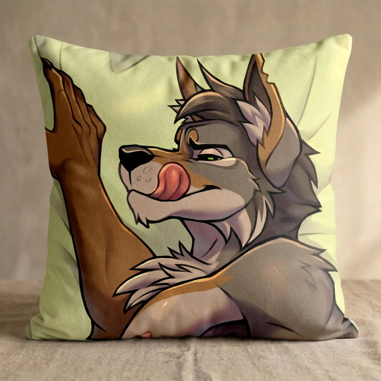 Zane the Coyote Male Head Pillow Cover back square pillow mockup