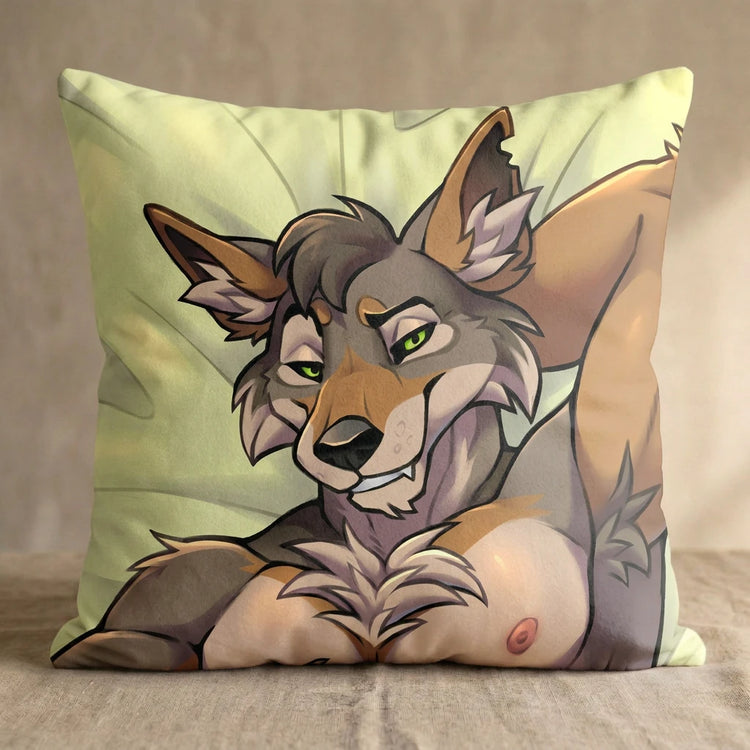 Zane the Coyote Male Head Pillow Cover front square pillow mockup