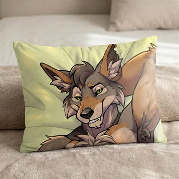 Zane the Coyote Male Head Pillow Cover front US standard pillow mockup