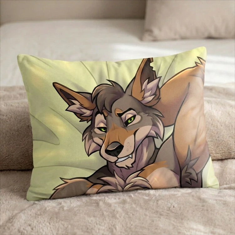 Zane the Coyote Male Head Pillow Cover front US standard pillow mockup