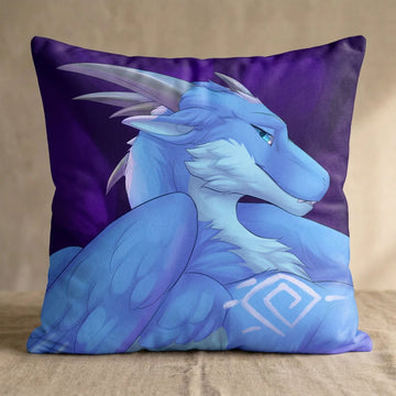Zephyr Nightfire The Fluffy Blue Dragon Male/Female Head Pillow Cover back square pillow mockup
