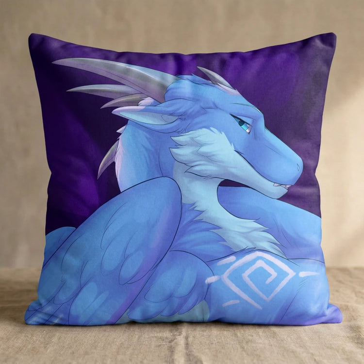 Zephyr Nightfire The Fluffy Blue Dragon Male/Female Head Pillow Cover back square pillow mockup