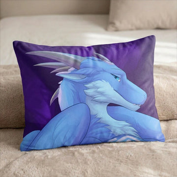 Zephyr Nightfire The Fluffy Blue Dragon Male/Female Head Pillow Cover back US standard pillow mockup