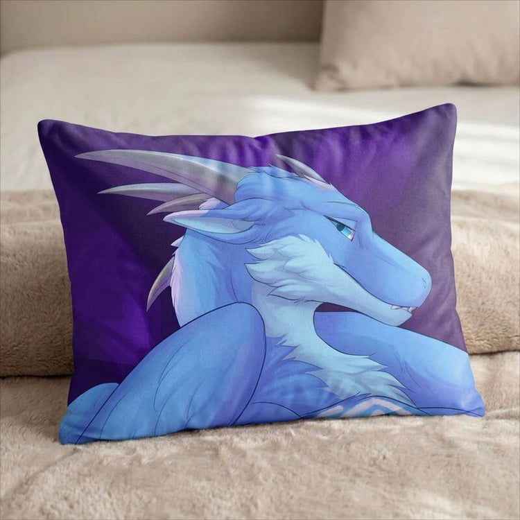 Zephyr Nightfire The Fluffy Blue Dragon Male/Female Head Pillow Cover back US standard pillow mockup