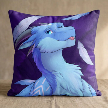 Zephyr Nightfire The Fluffy Blue Dragon Male/Female Head Pillow Cover front square pillow mockup