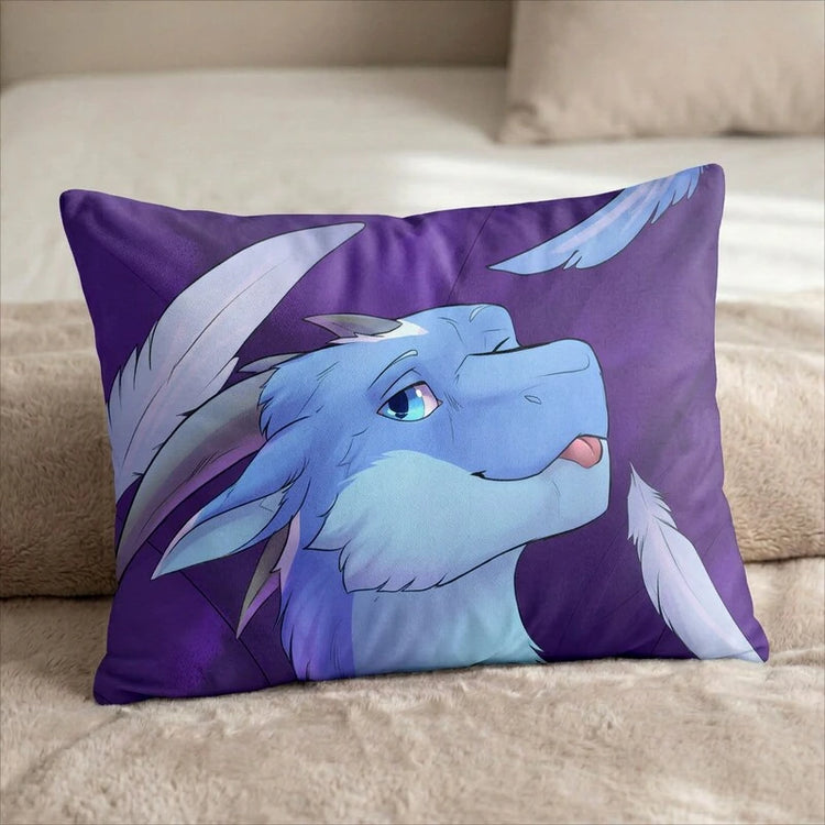 Zephyr Nightfire The Fluffy Blue Dragon Male/Female Head Pillow Cover front US standard pillow mockup