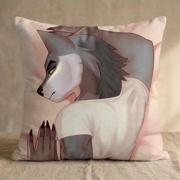 Zevren the Wolf Male Head Pillow Cover back square pillow mockup