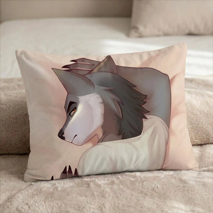 Zevren the Wolf Male Head Pillow Cover back US standard pillow mockup