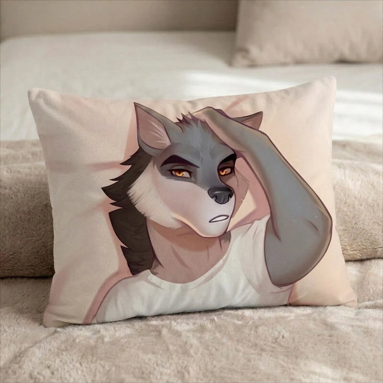 Zevren the Wolf Male Head Pillow Cover front US standard pillow mockup