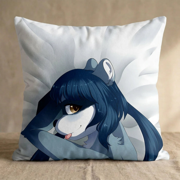 Ziggy the Raccoon Female Head Pillow Cover back square pillow mockup