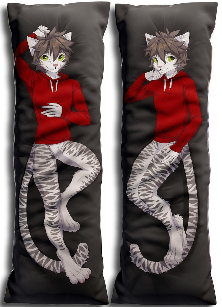 Daki Sean - Art by Basilisk - the male hoodie wearing snow leopard Furry Body Pillow Cover