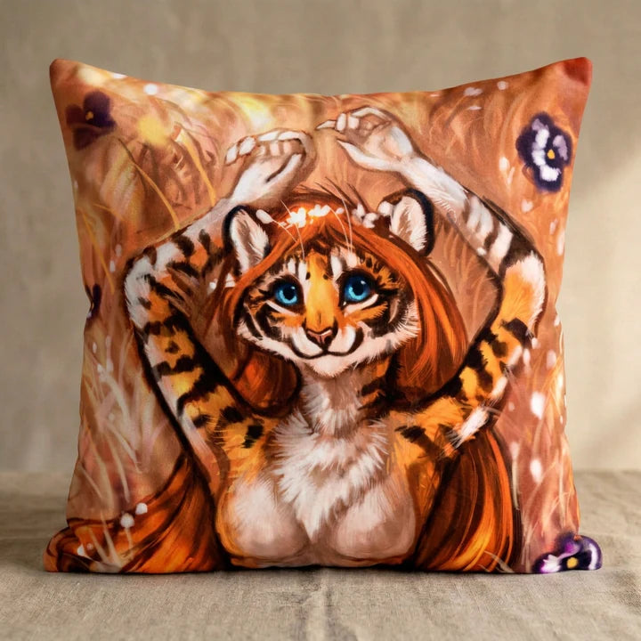 Clemetine the Tiger Female Head Pillow Cover square pillow mockup
