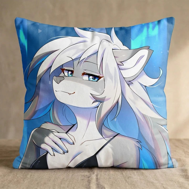 Esverty the Silver Fox Female Head Pillow Cover square pillow mockup