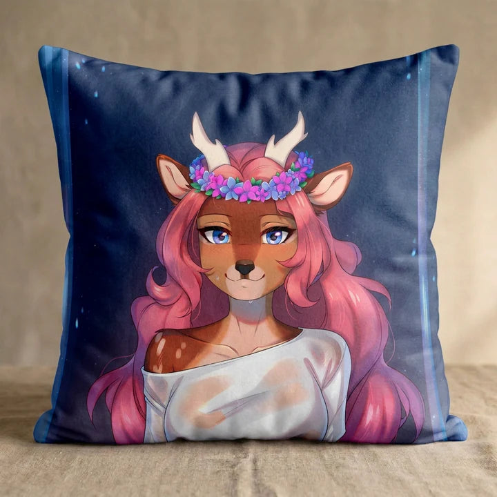 Fawnelle the Deer Female Head Pillow Cover square pillow mockup