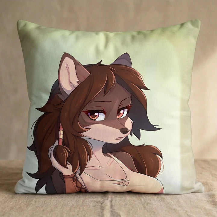 Fyra the Fox Female Head Pillow Cover square pillow mockup