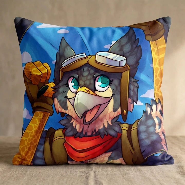 Godwing the Phoenix Female Head Pillow Cover square pillow mockup