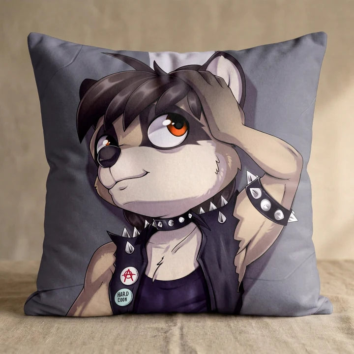 Joseph the Raccoon Male Head Pillow Cover square pillow mockup