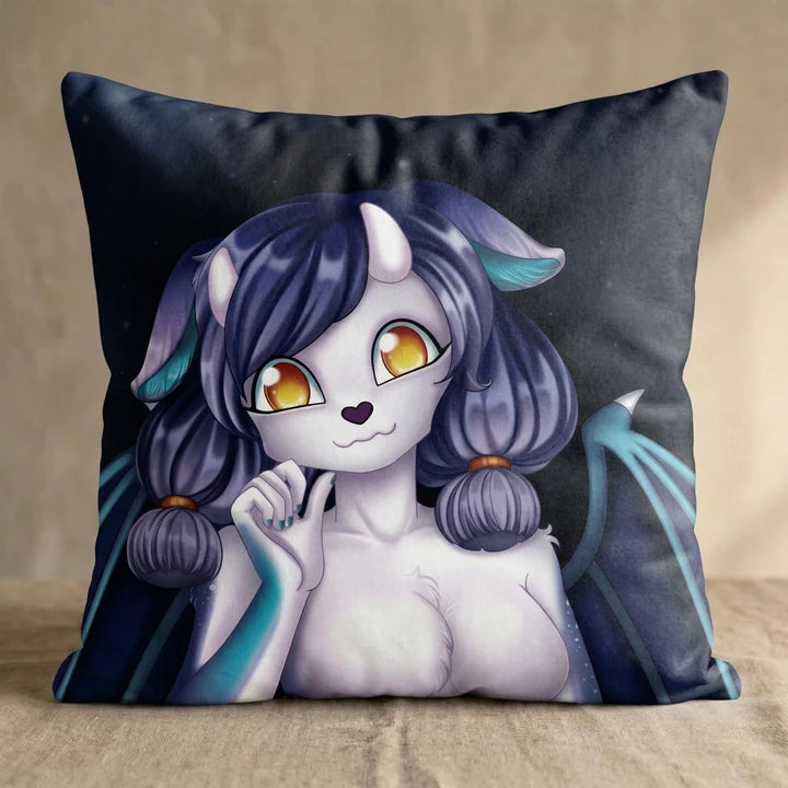 Lia Lamatt the White and Purple Bat Dragon Female Head Pillow Cover square pillow mockup