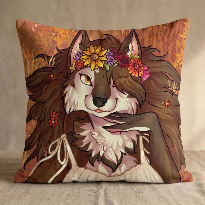 Louise the Wolf Female Head Pillow Cover square pillow mockup