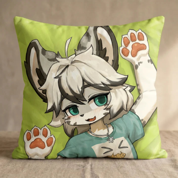 Lumi the Snow Leopard Male Head Pillow Cover square pillow mockup