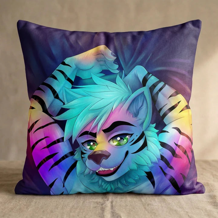 Michael the Tiger Male Head Pillow Cover square pillow mockup