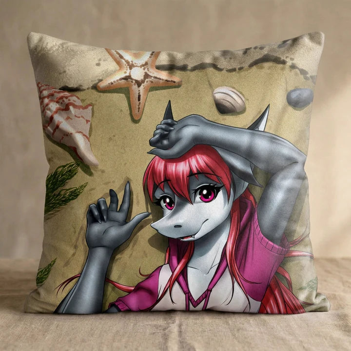 Ruby the Shark Female Head Pillow Cover square pillow mockup