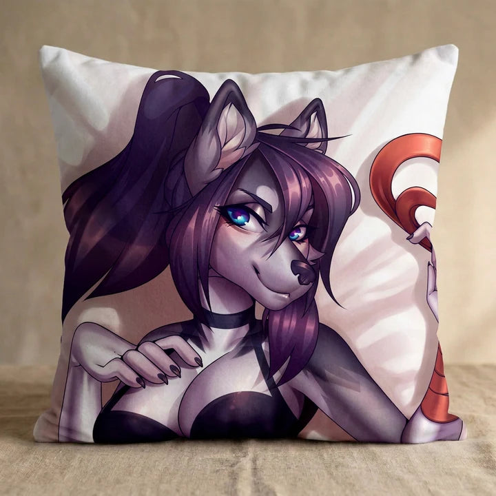 Siera the Wolf Female Head Pillow Cover square pillow mockup