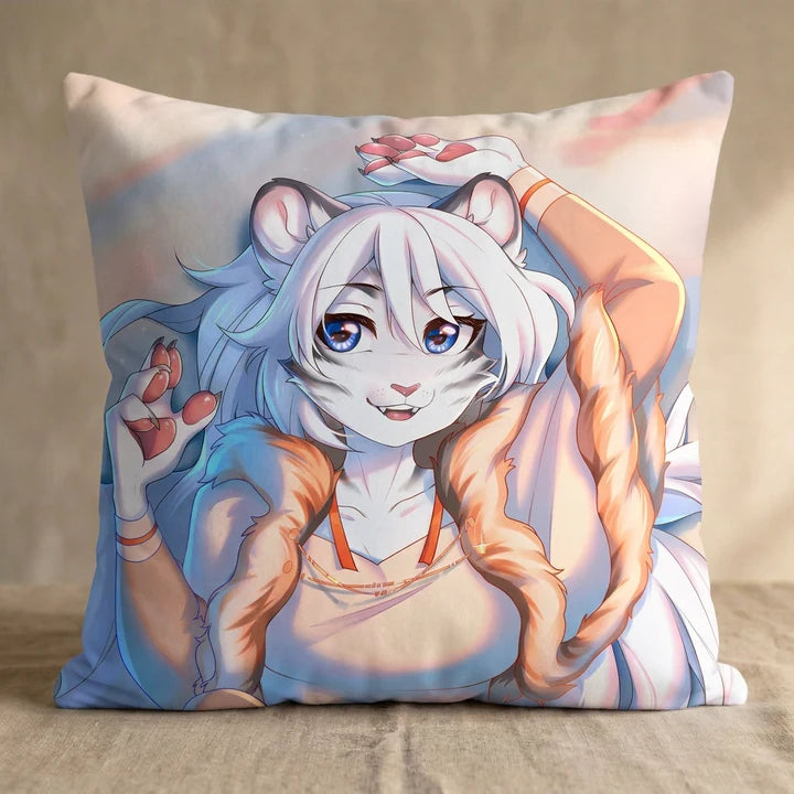 Snow the Tiger Female Head Pillow Cover square pillow mockup